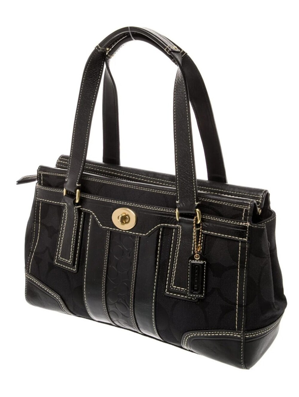 Vintage Coach Hampton Turnlock Black Signature Carryall Satchel Y2k
